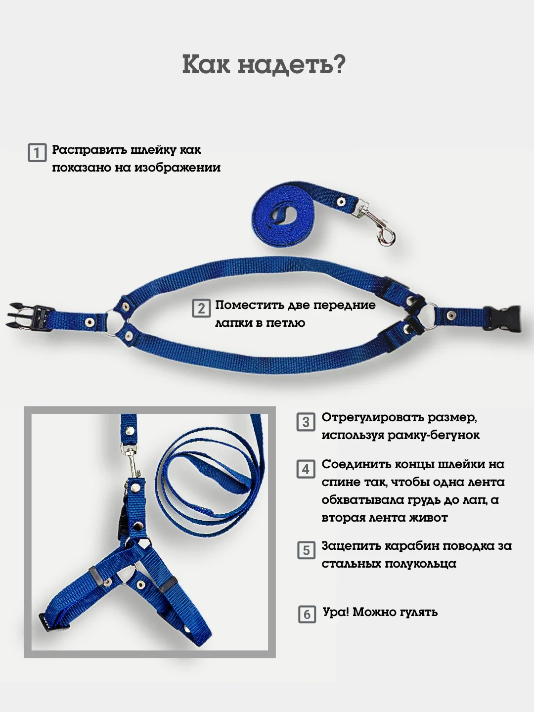 Синий шлейка + поводок комплект, безразмерная, из капрона, для собак и кошек