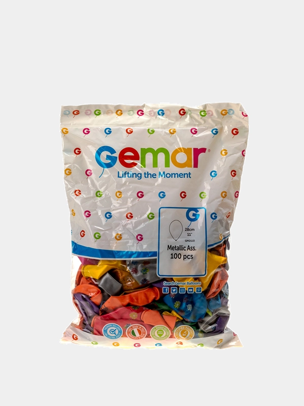 Воздушные шары 12" 100 штук, Металик ассорти, "Gemar", Италия