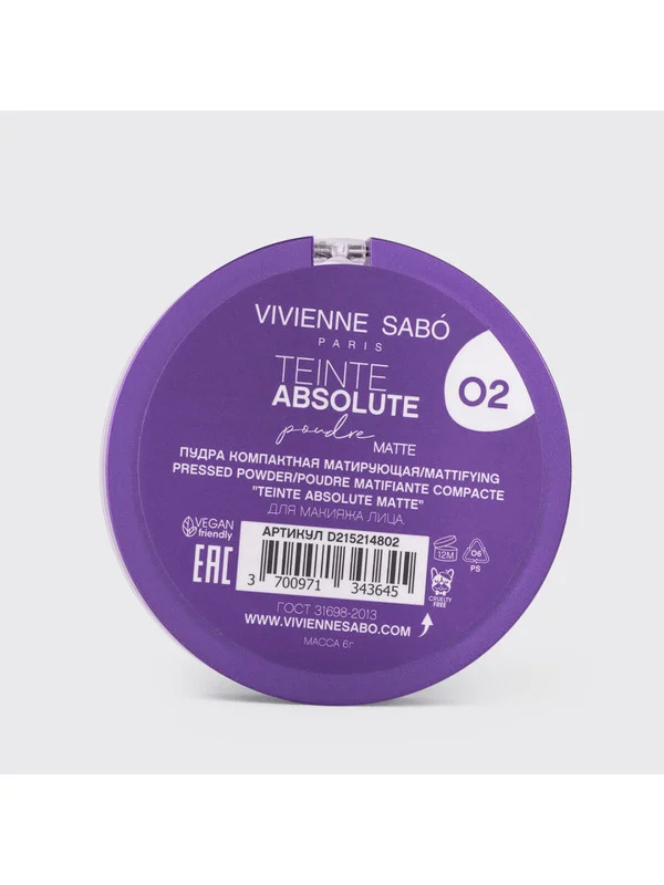 Пудра Vivienne Sabo Teinte Absolute matte, тон 02, светло-бежевый, 6 г