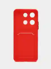 Красный чехол для Xiaomi Redmi Note 13 4G (Сяоми Редми Ноут 13 4G) с карманом для карт