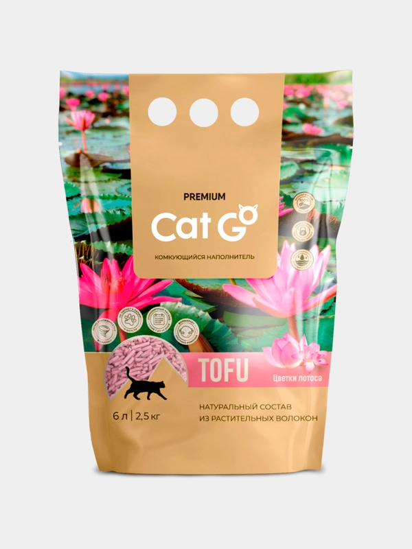 Наполнитель Cat Go TOFU Комкующийся, ТОФУ, Лотос, 6л (2,5кг)