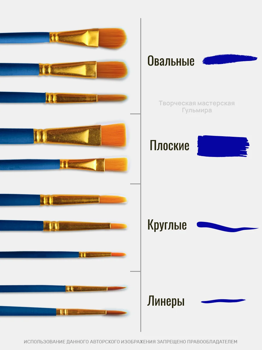 Синий кисти художественные для рисования, набор 10 шт