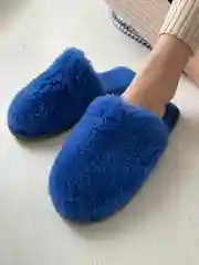 Синий тапочки домашние женские меховые из овечьей шерсти