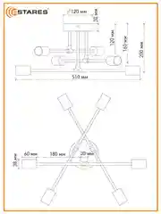 Черный люстра  потолочная  Estares OXFORD 6xE27 R-510x200-220-IP20 ,в черном и белом цвете