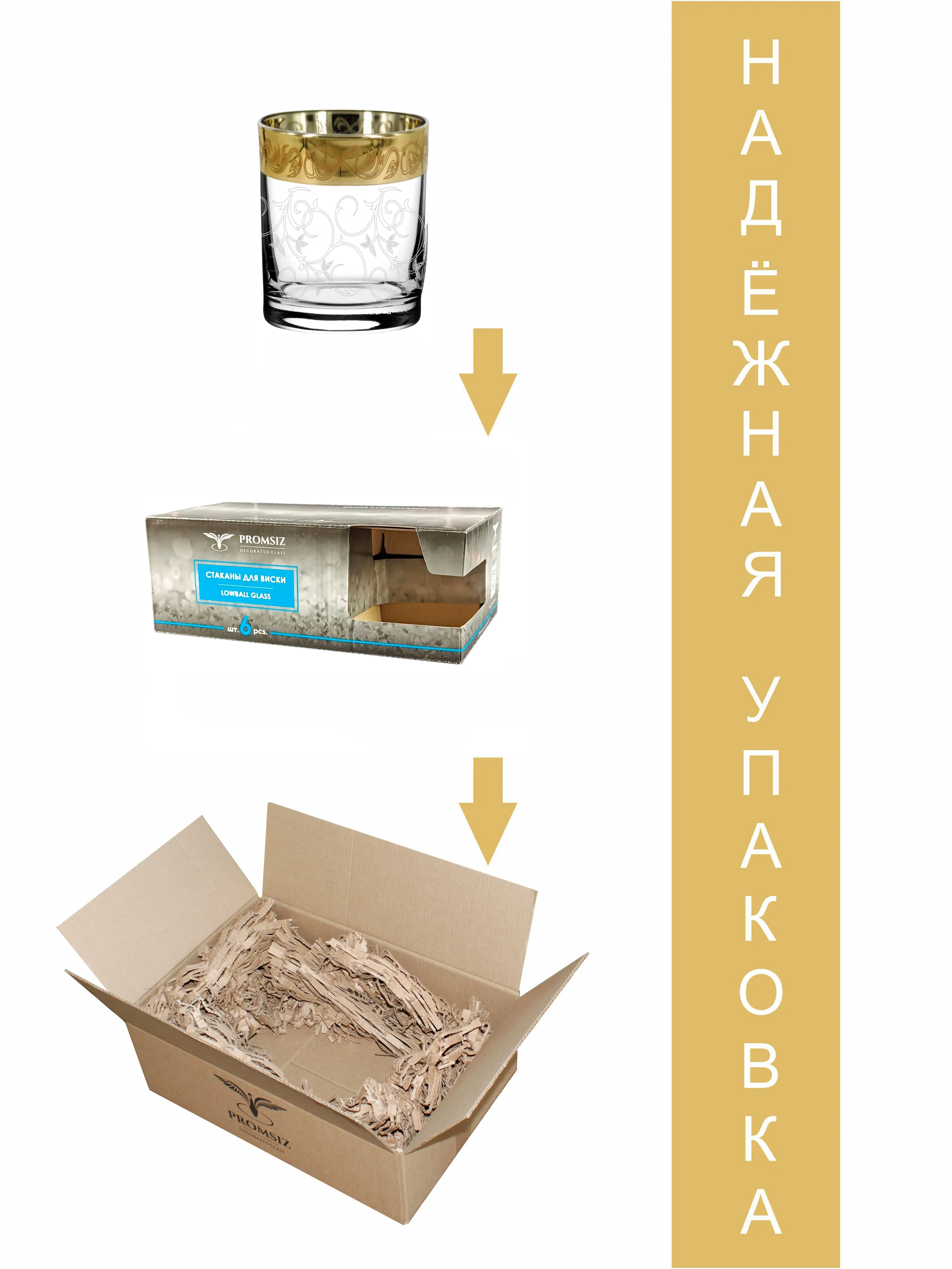 Стаканы для воды, подарочный набор 6 шт., 255 мл., золото PROMSIZ коллекция Настроение