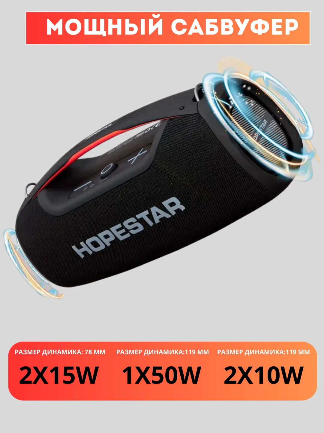 Черный портативная Колонка Hopestar A60, акустическая система с 5 динамиками, 100W, с микрофоном