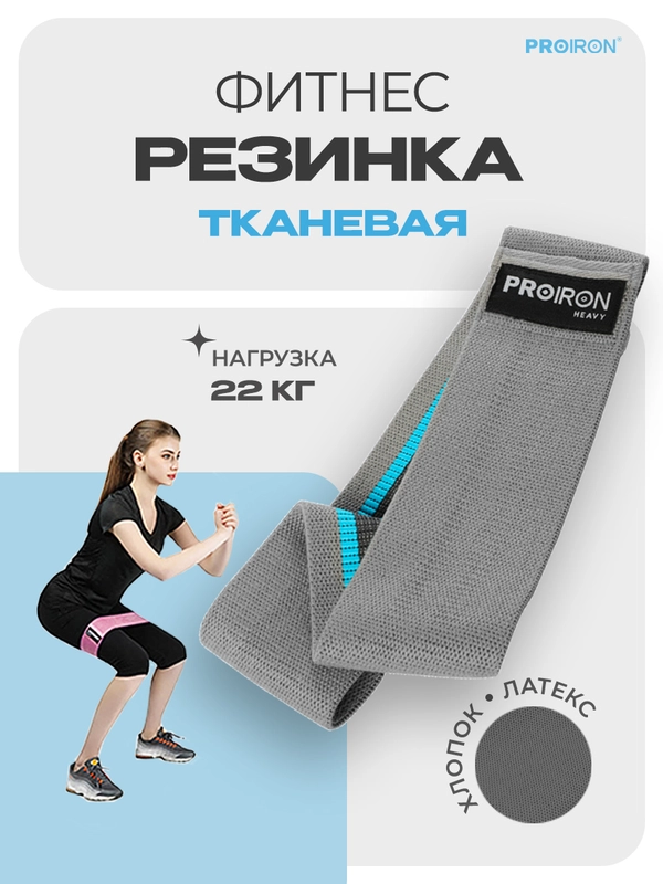Резинка для фитнеса, PROIRON, ленточная, тканевая, 76х8 см, 18-22 кг, серая