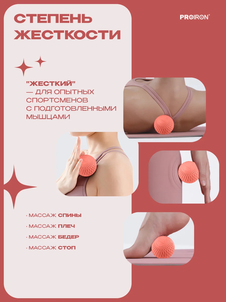 Мячик массажный, мяч для МФР, PROIRON, 6.3 см, розовый