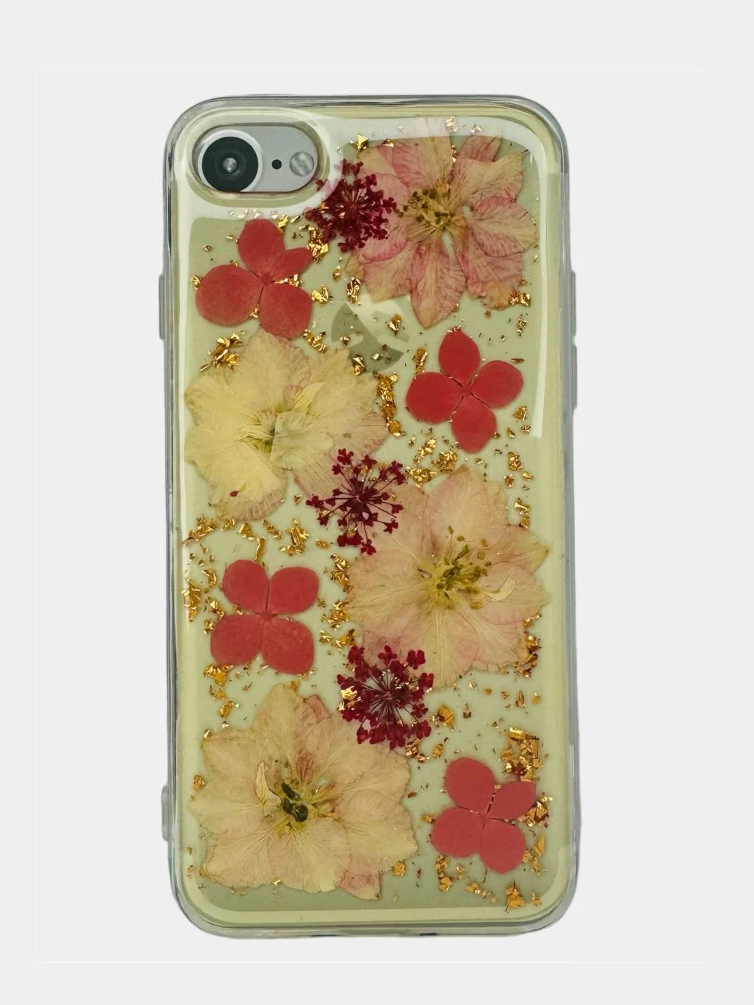 Кораллово-розовый чехол с принтом и блёстками для iPhone 7 / 8 / X