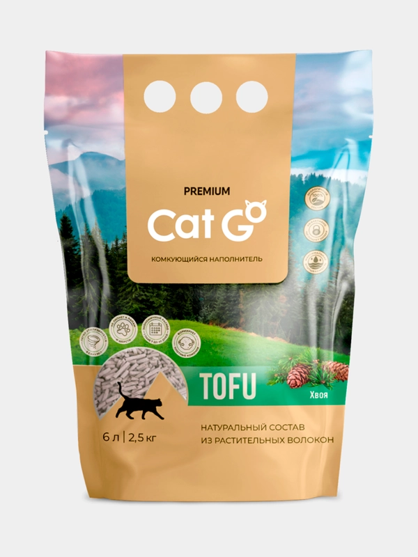 Наполнитель Cat Go TOFU Комкующийся, ТОФУ, Хвоя, 6л (2,5кг)