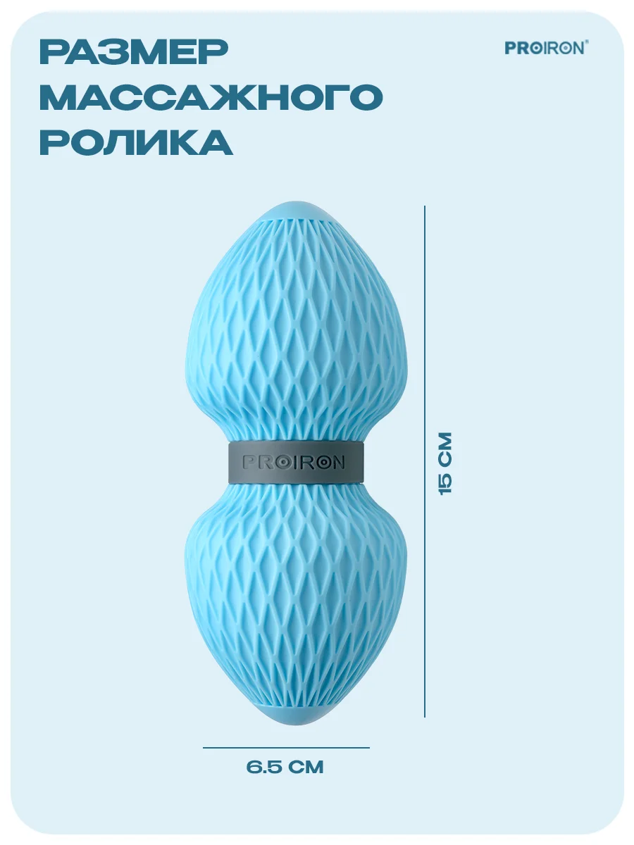Ролик массажный, МФР ролл, PROIRON МР156502, размеры 15х6,5 см, голубой