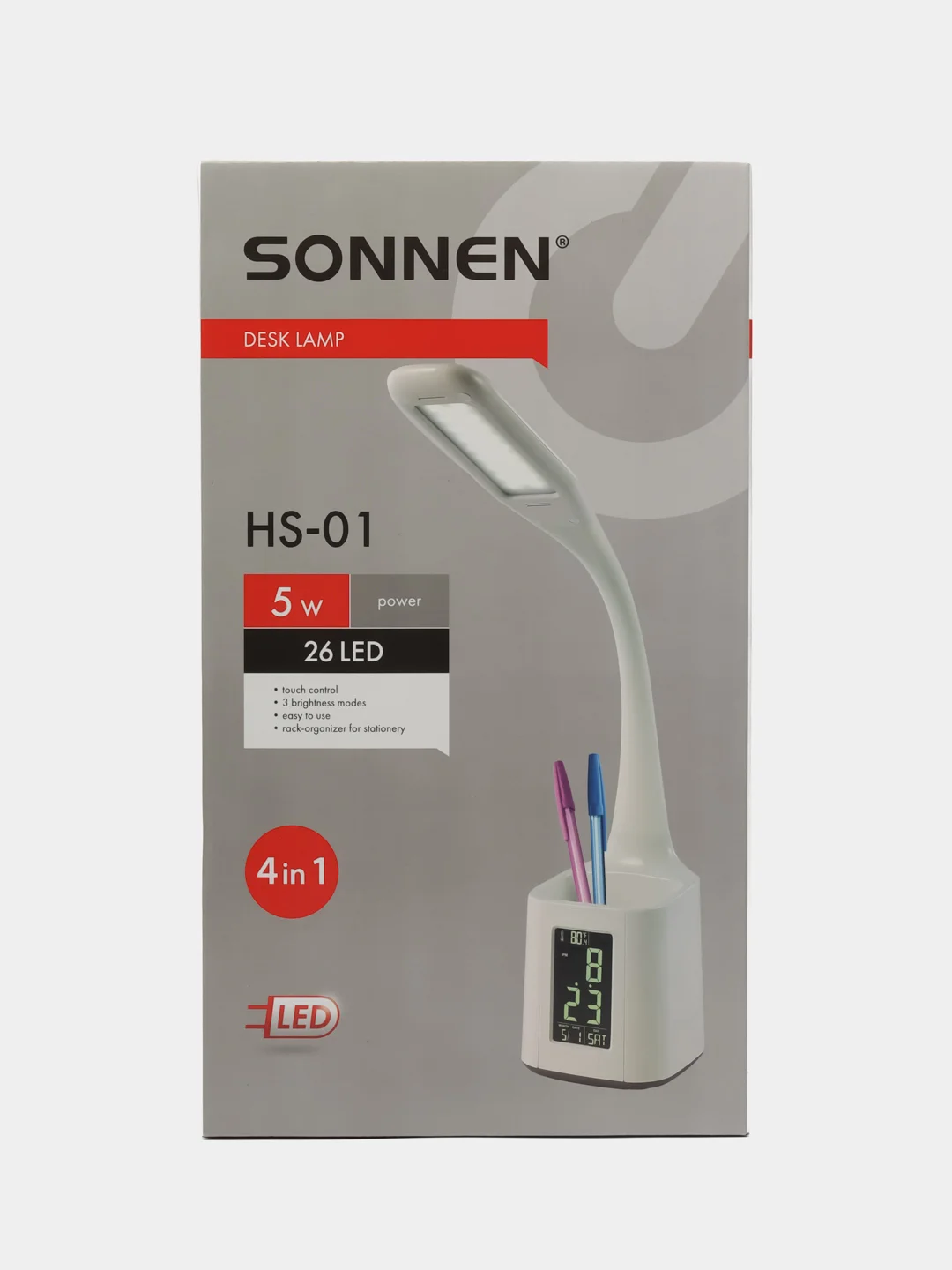 Лампа настольная Sonnen, 238234, светильник светодиодный led 5 Вт на подставке, lcd экран