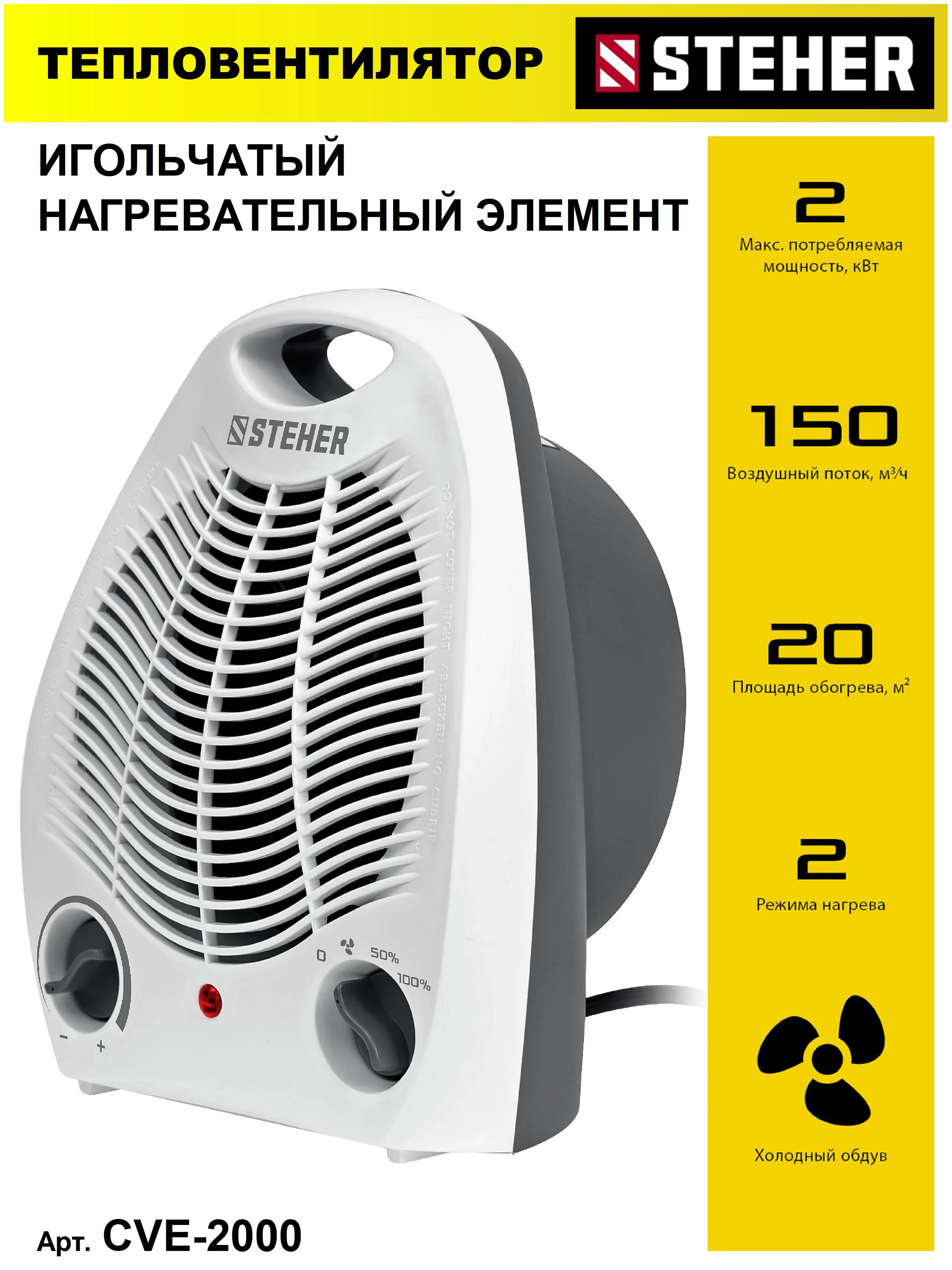 Белый тепловентилятор STEHER 2 кВт (SVE-2000, SVK-2000, SVK-2000T) тепловая пушка, обогреватель