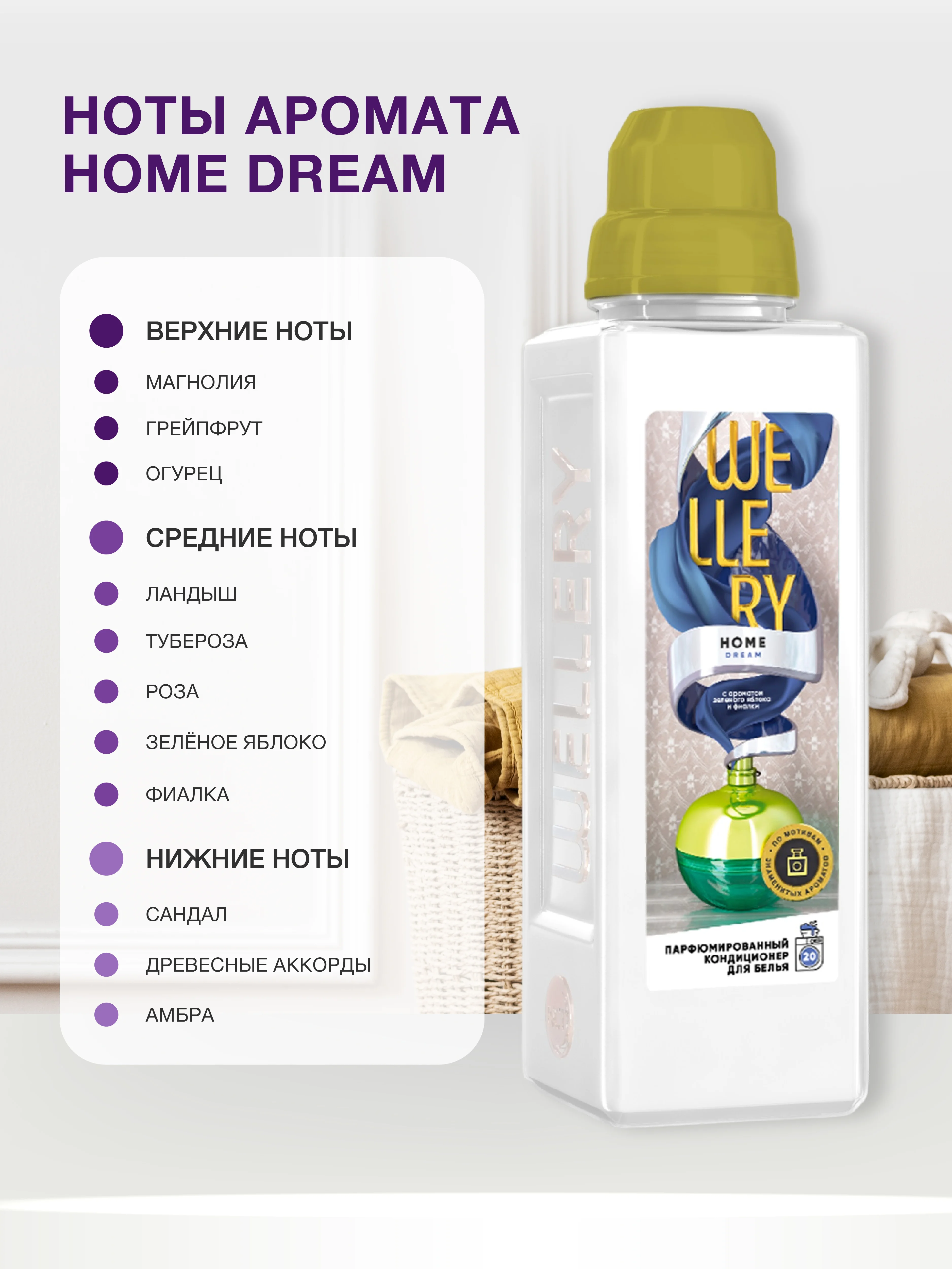 Кондиционер для белья Wellery Home Dream парфюмированный с ароматом зеленого яблока