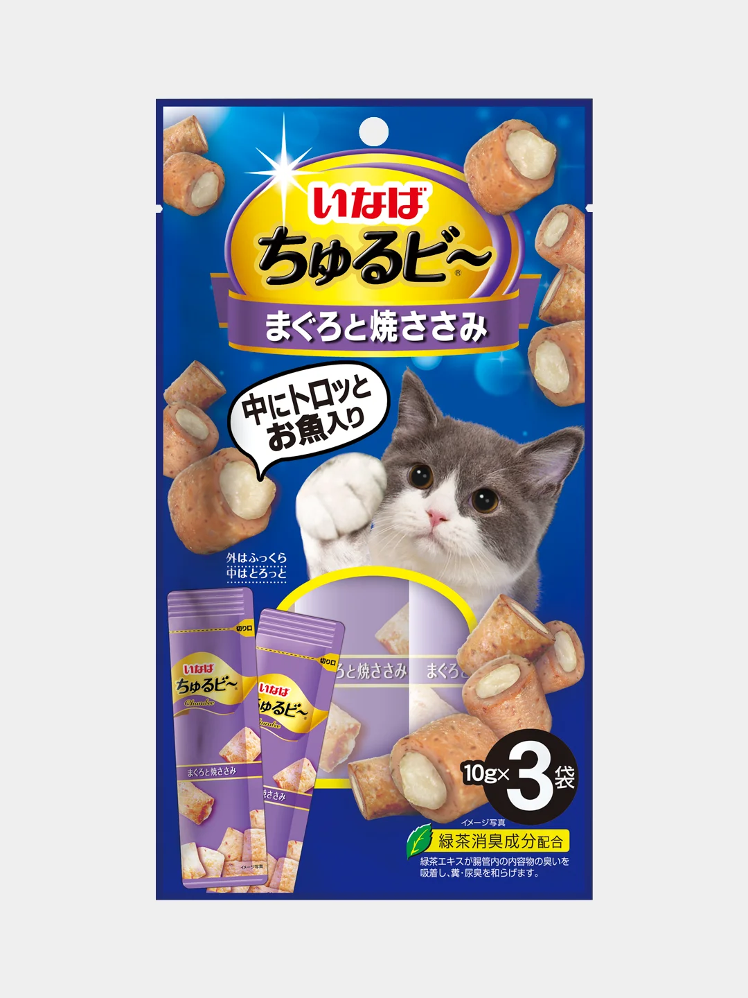 Лакомство для кошек Inaba Churu Bee Трубочки, Тунец Магуро и куриное филе, 10г*3 шт