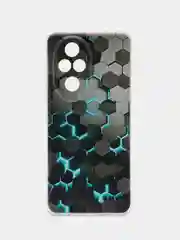 Бирюзовый силиконовый чехол на Honor 200 Pro / Хонор 200 Про прозрачный, с принтом, защита камеры