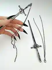 Серебряный заколка-шпилька "Меч", канзаши палочки с цепью-подвеской для волос