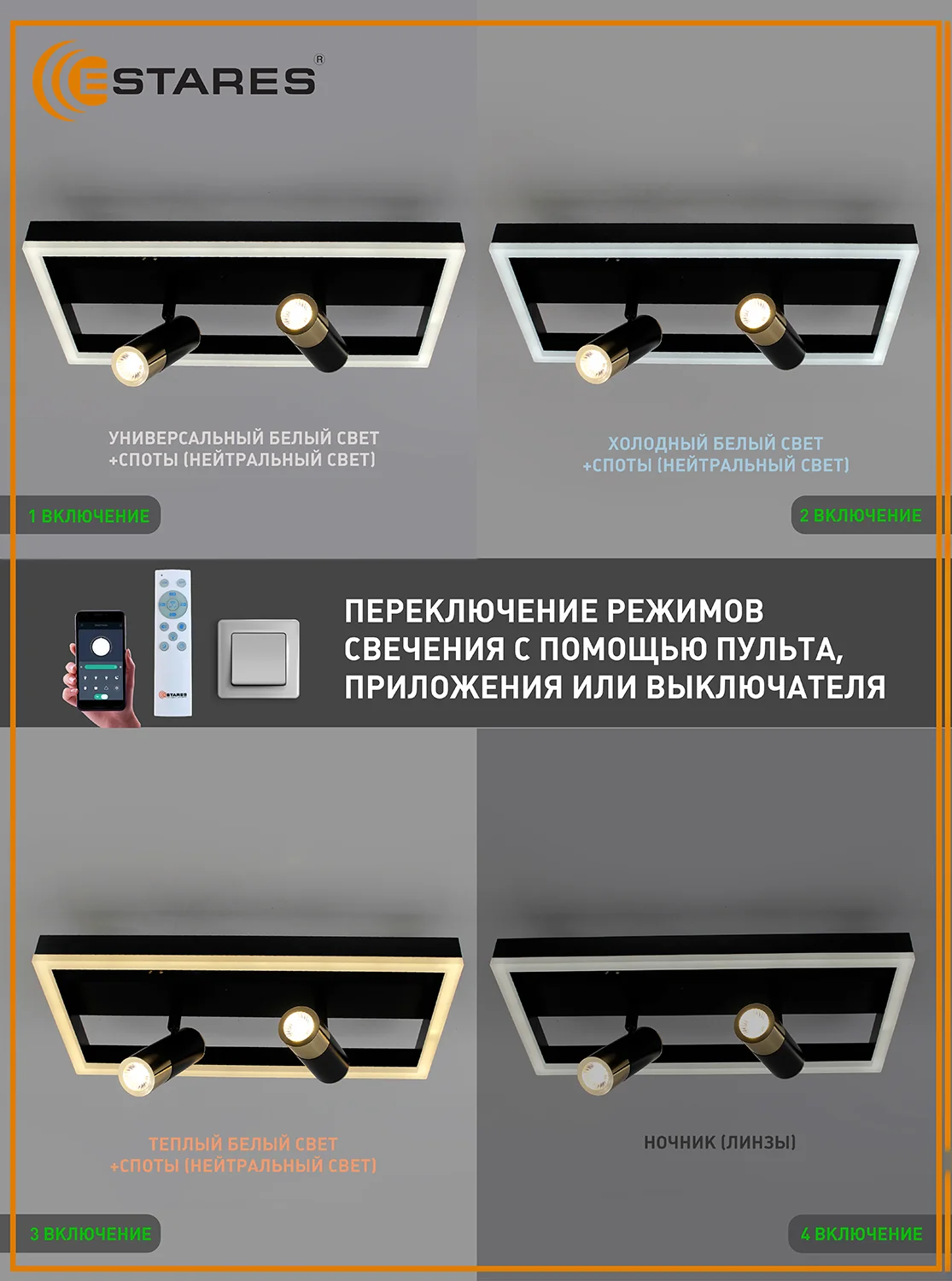 Управляемая потолочная светодиодная люстра с пультом Estares OMEGA 36W 2DL S,до 15 кв.м