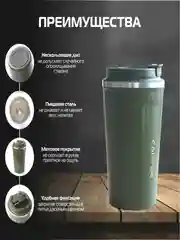 Зеленый термокружка для кофе, для чая, автомобильная кружка термос, 380 мл