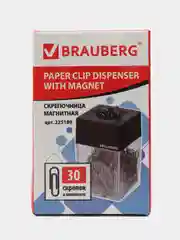 Диспенсер для скрепок магнитная Brauberg с 30 скрепками, прозрачный корпус