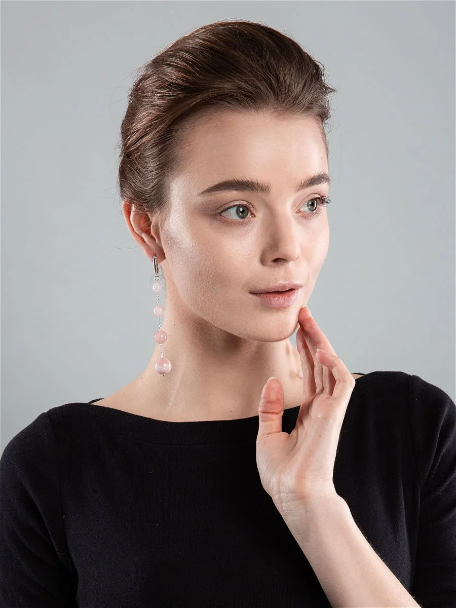 Длинные серьги асимметричные с кварцем