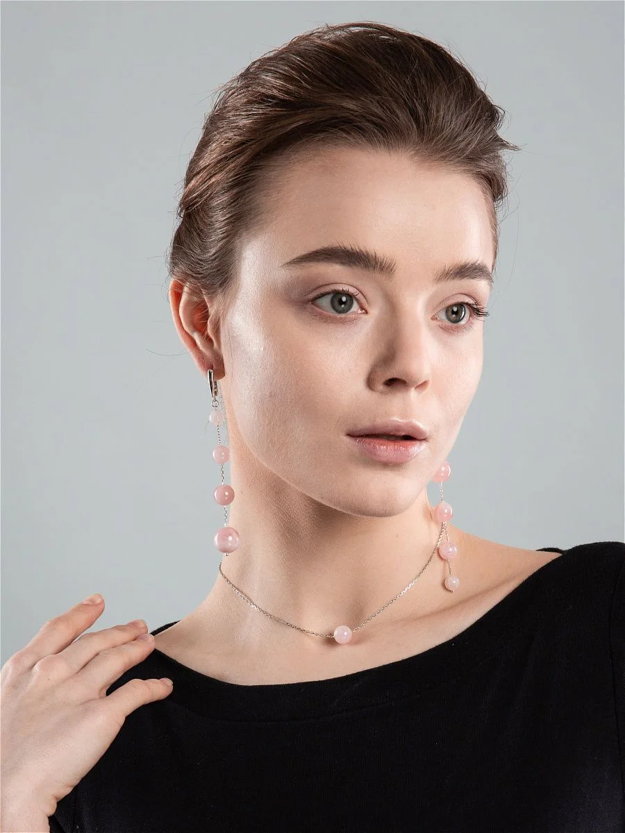 Длинные серьги асимметричные с кварцем