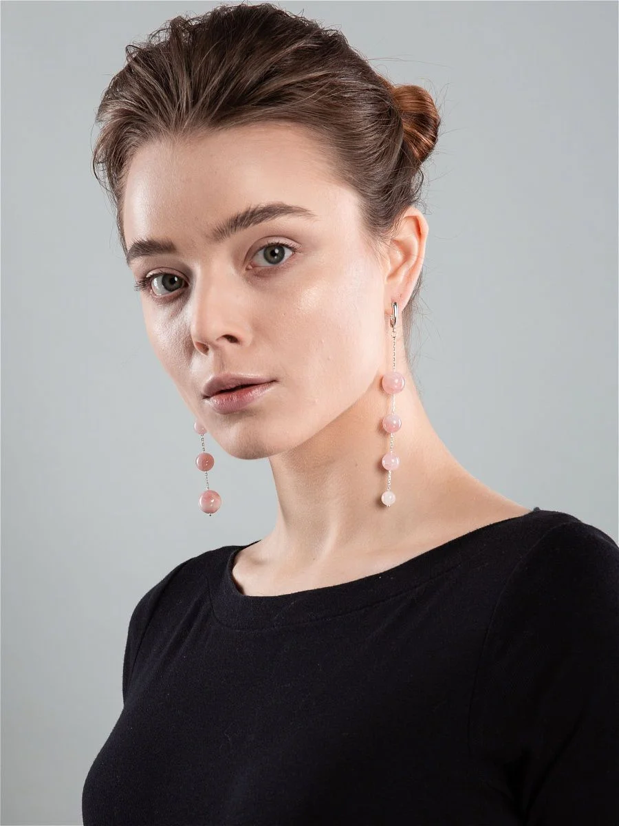 Длинные серьги асимметричные с кварцем