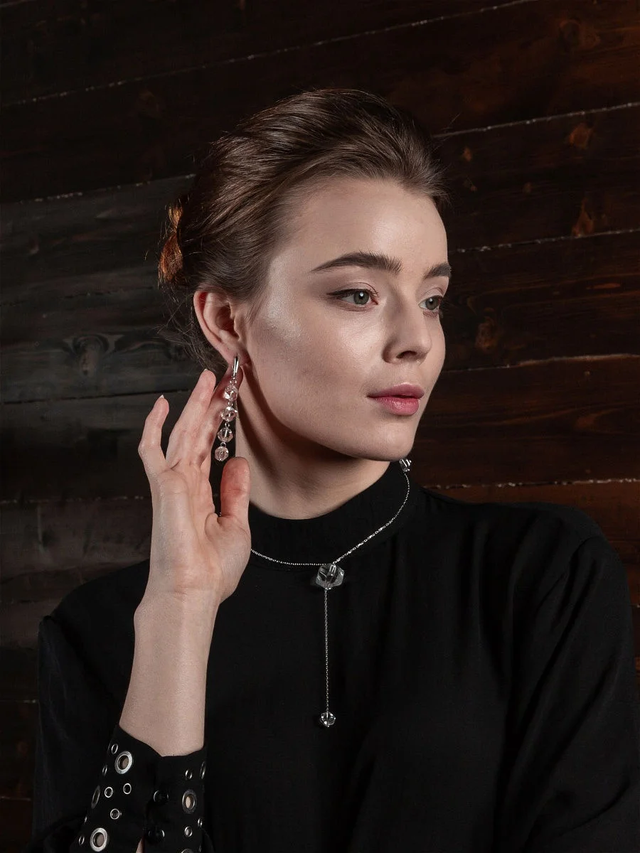 Длинные серьги с горным хрусталем
