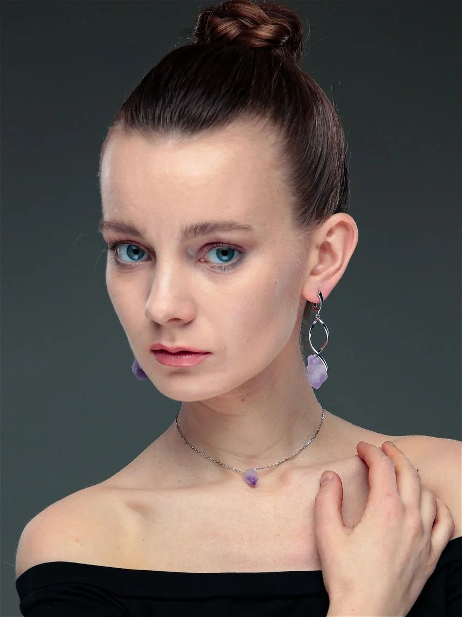 Длинные серьги с аметистом