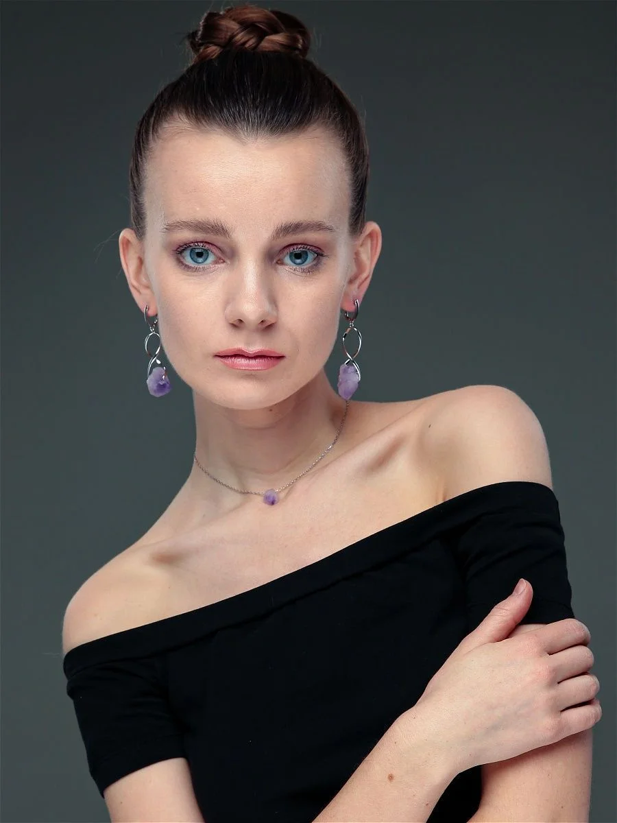 Длинные серьги с аметистом