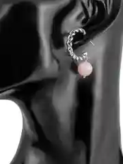 Круглые серьги кольца с розовым кварцем