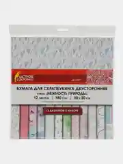 Цветная Washi-бумага 30х30 см Нежность природы, 12 листов, 12 дизайнов, 180 г/м2