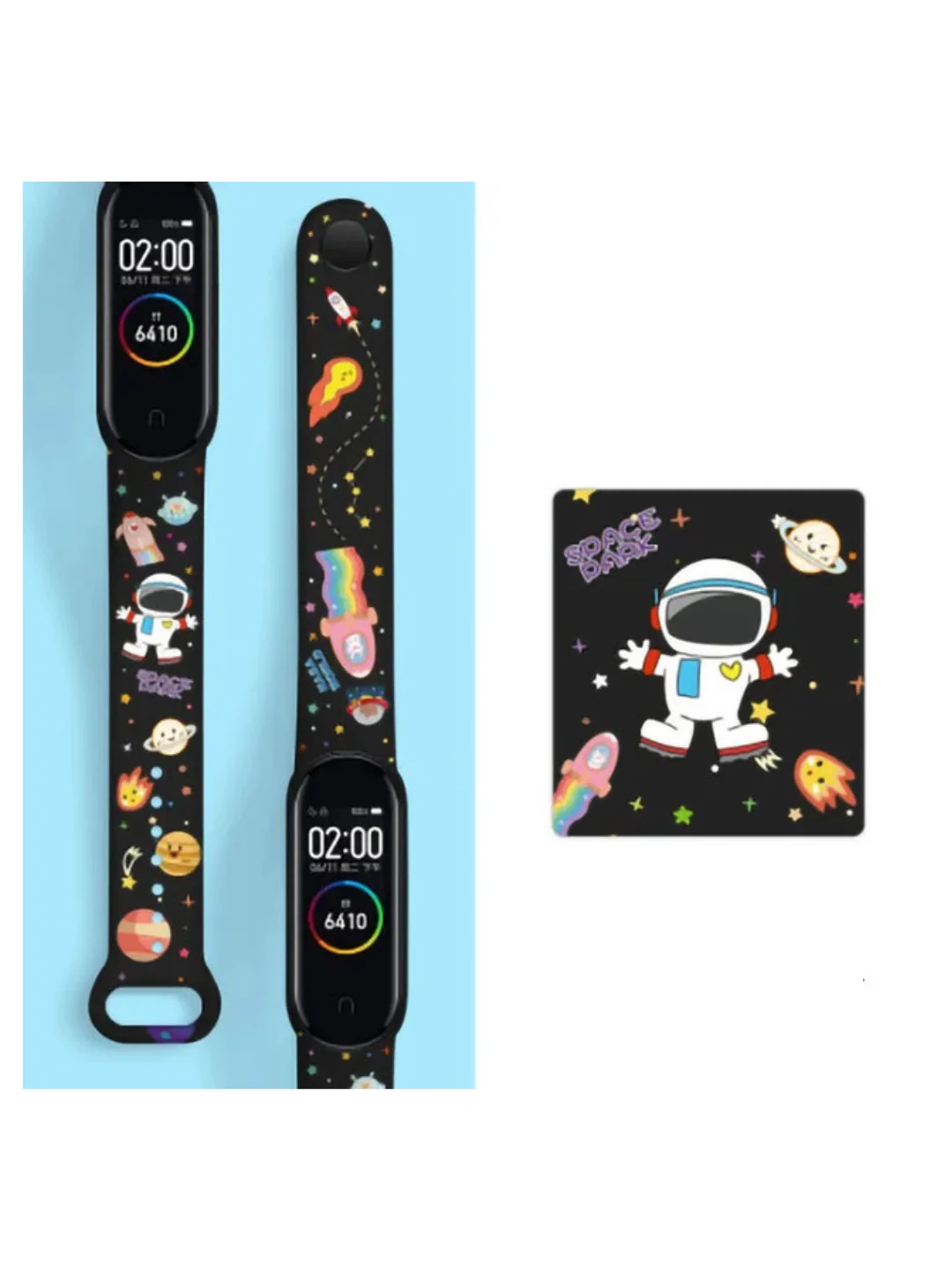 Голубой силиконовый ремешок с принтом для Xiaomi Mi Band 7 / 3 / 4 / 5 / 6