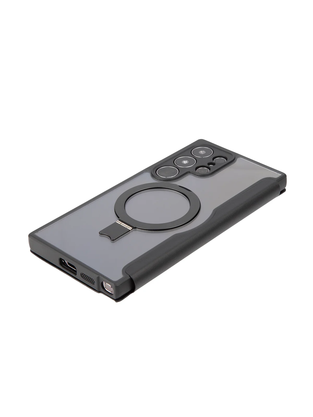 Черный чехол-книжка MagSafe для Samsung Galaxy S24, S24+, S24 Ultra из экокожи BROSCORP с кольцом