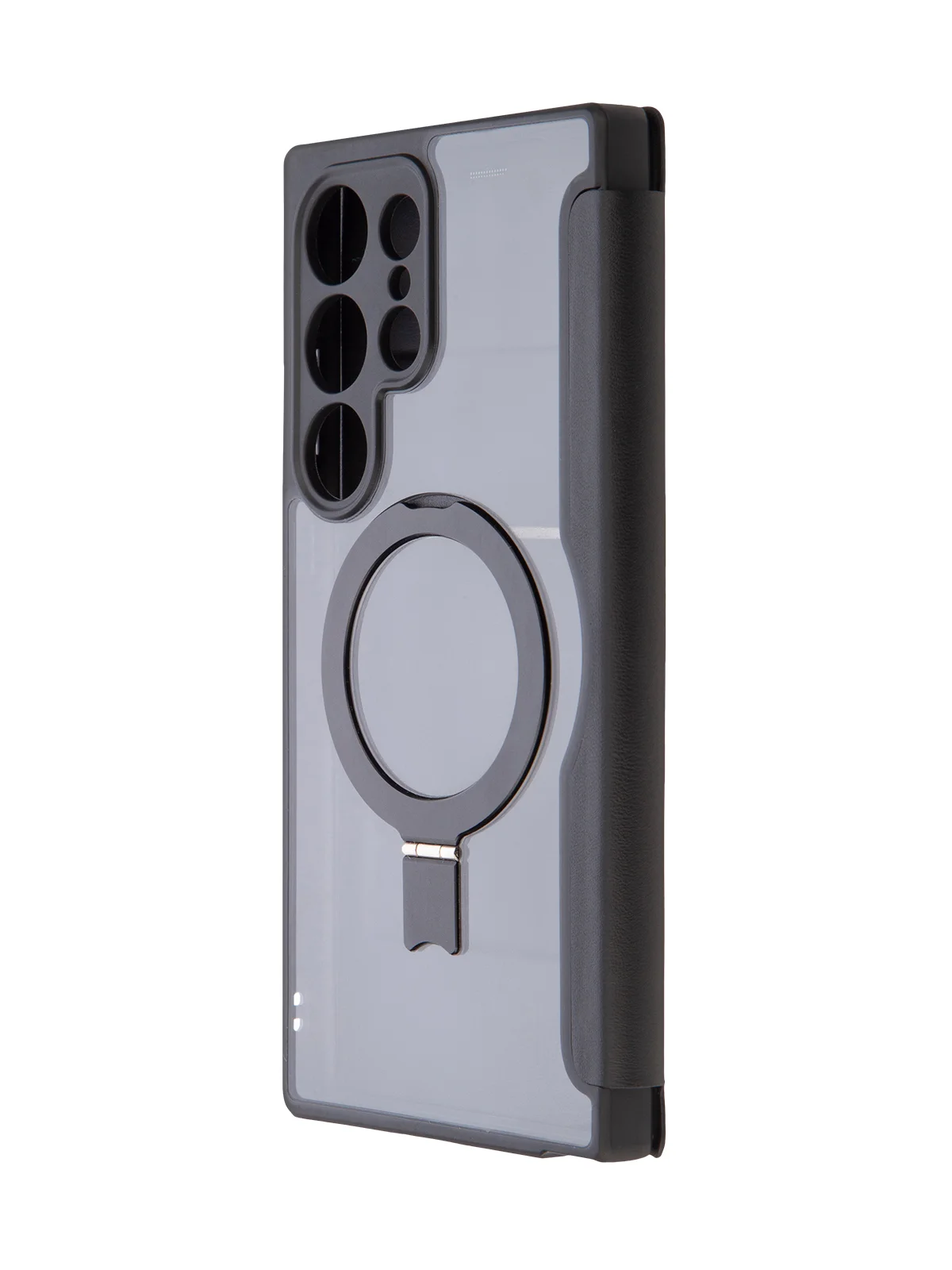 Черный чехол-книжка MagSafe для Samsung Galaxy S24, S24+, S24 Ultra из экокожи BROSCORP с кольцом