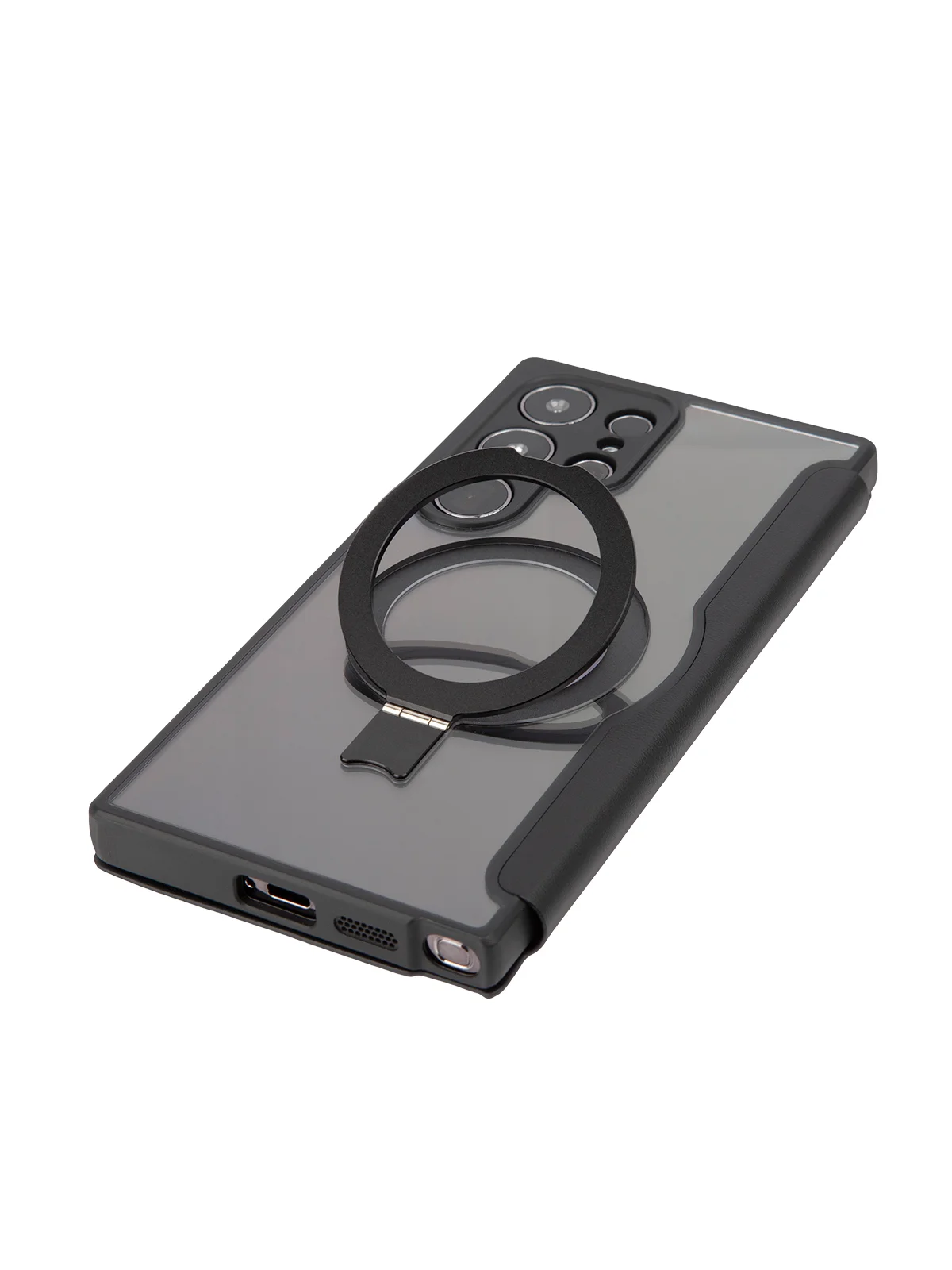 Черный чехол-книжка MagSafe для Samsung Galaxy S24, S24+, S24 Ultra из экокожи BROSCORP с кольцом