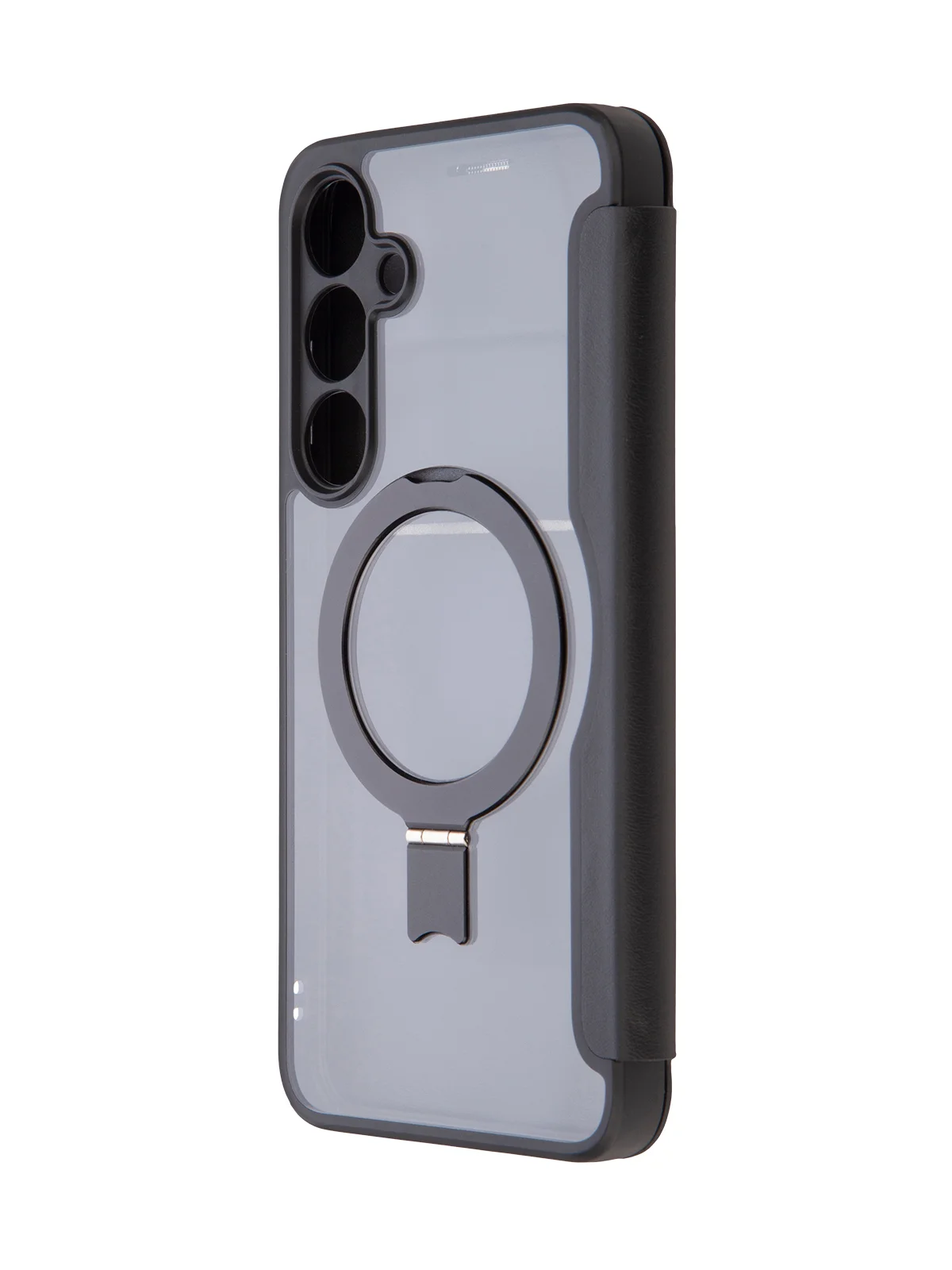 Черный чехол-книжка MagSafe для Samsung Galaxy S24, S24+, S24 Ultra из экокожи BROSCORP с кольцом