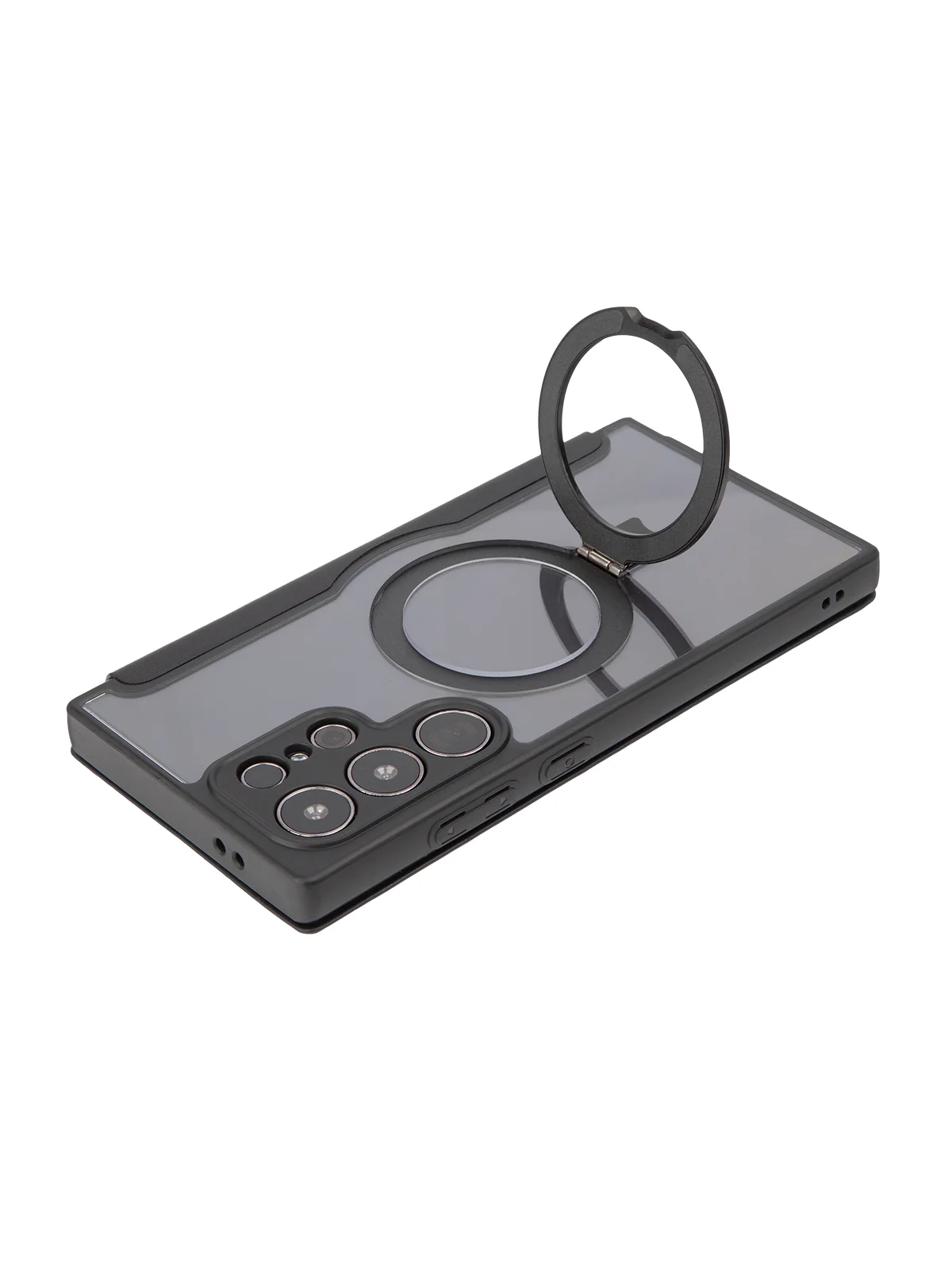 Черный чехол-книжка MagSafe для Samsung Galaxy S24, S24+, S24 Ultra из экокожи BROSCORP с кольцом
