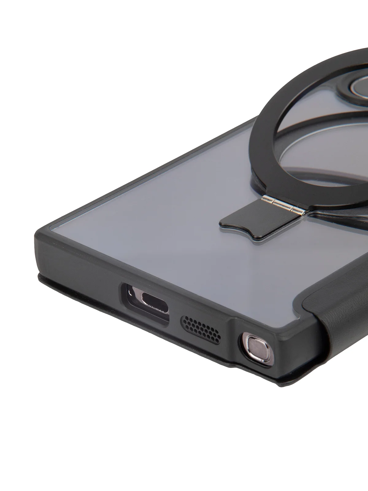 Черный чехол-книжка MagSafe для Samsung Galaxy S24, S24+, S24 Ultra из экокожи BROSCORP с кольцом