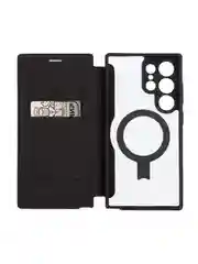 Черный чехол-книжка MagSafe для Samsung Galaxy S24, S24+, S24 Ultra из экокожи BROSCORP с кольцом