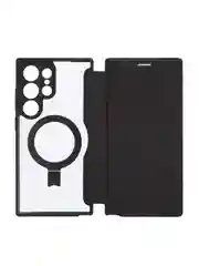Черный чехол-книжка MagSafe для Samsung Galaxy S24, S24+, S24 Ultra из экокожи BROSCORP с кольцом