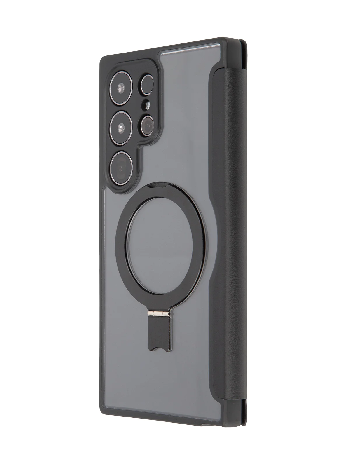Черный чехол-книжка MagSafe для Samsung Galaxy S24, S24+, S24 Ultra из экокожи BROSCORP с кольцом