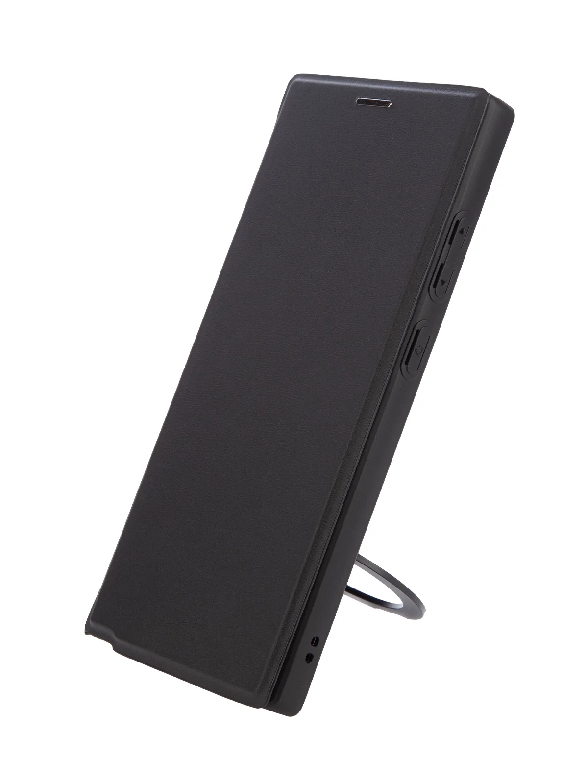Черный чехол-книжка MagSafe для Samsung Galaxy S24, S24+, S24 Ultra из экокожи BROSCORP с кольцом