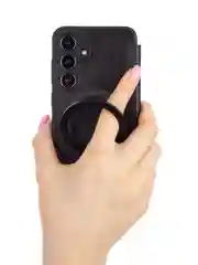 Черный чехол-книжка MagSafe для Samsung Galaxy S24, S24+, S24 Ultra из экокожи BROSCORP с кольцом
