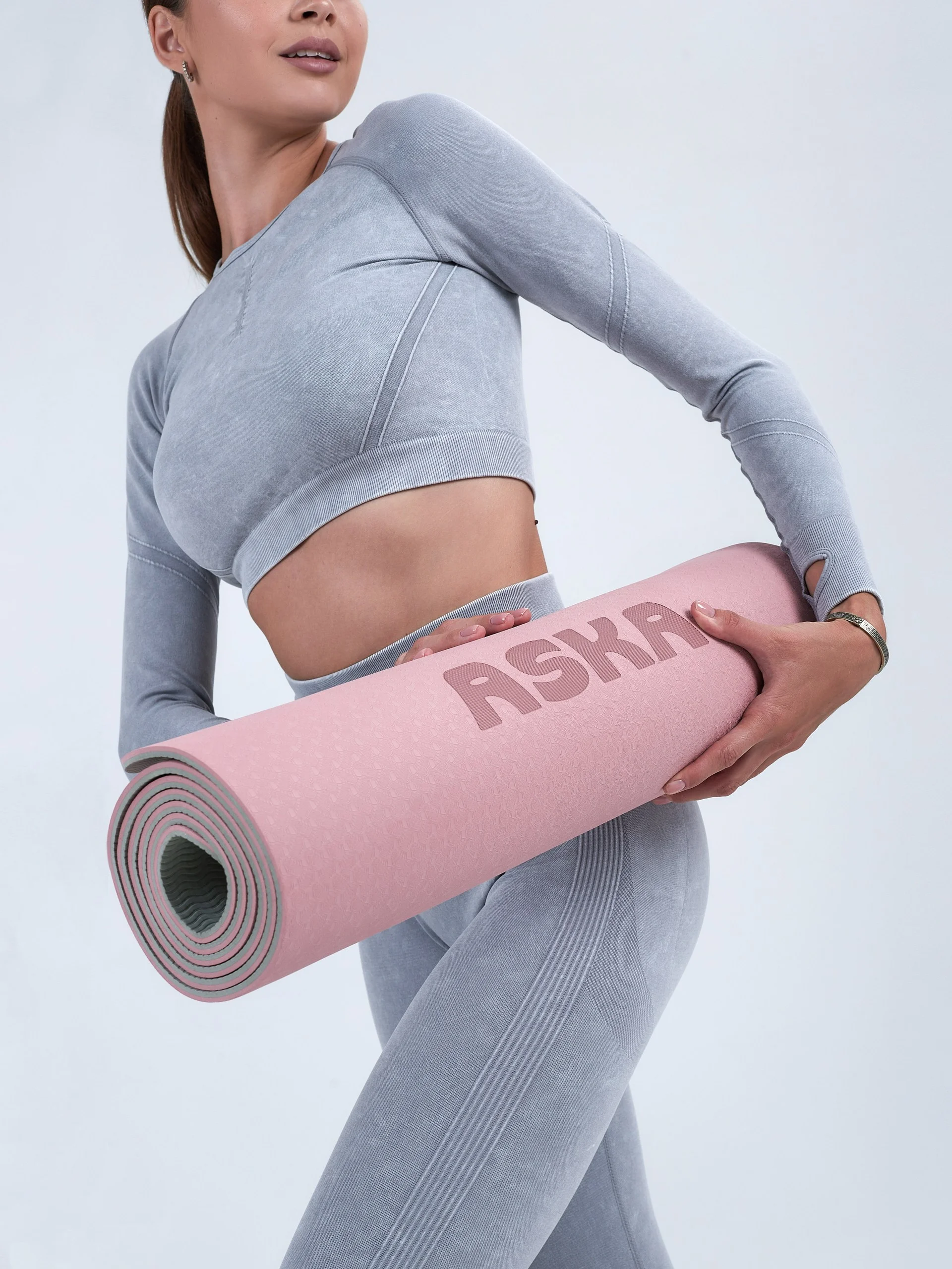 Розовый коврик для йоги и фитнеса ASKA, нескользящий TPE