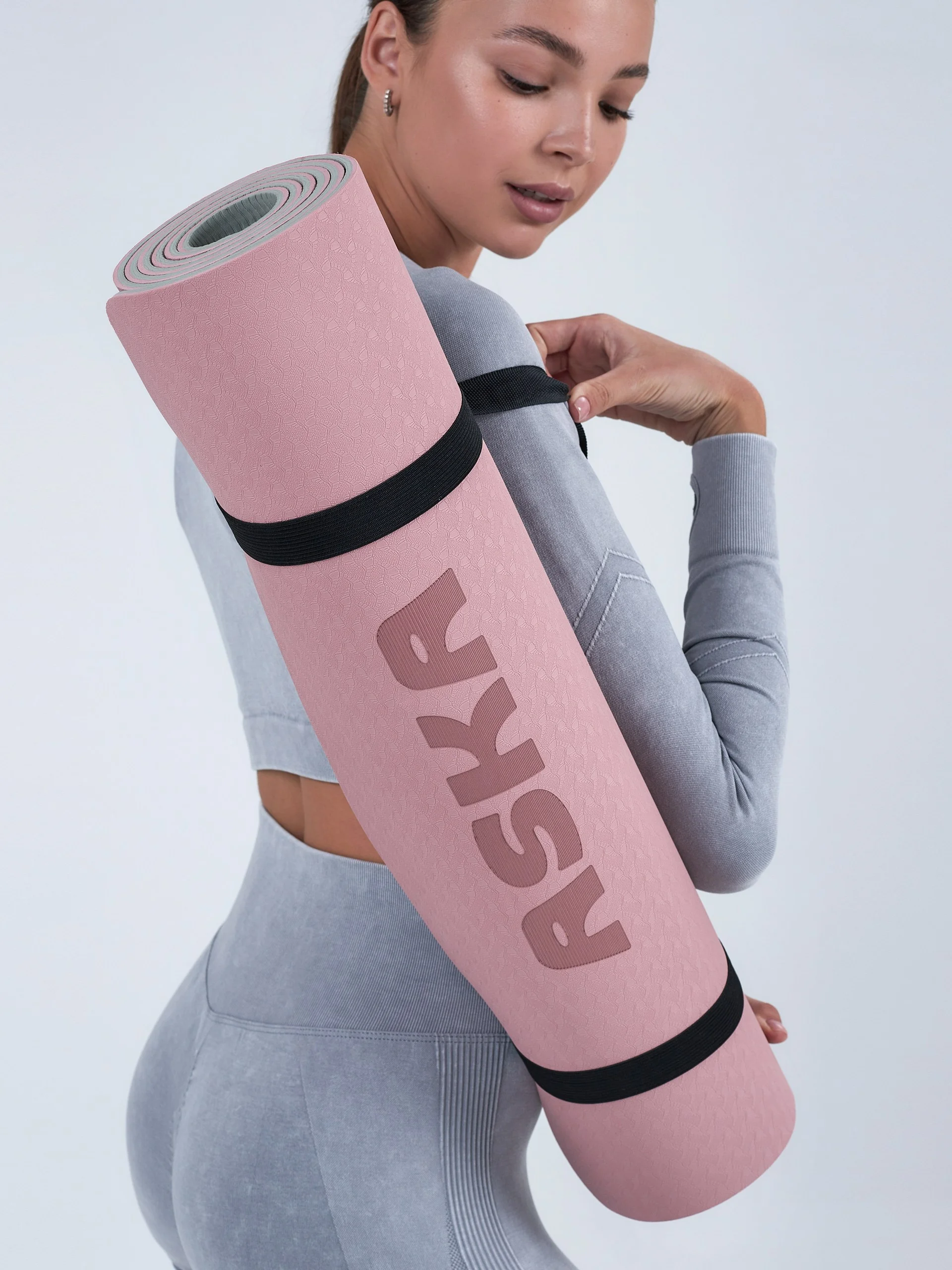 Розовый коврик для йоги и фитнеса ASKA, нескользящий TPE