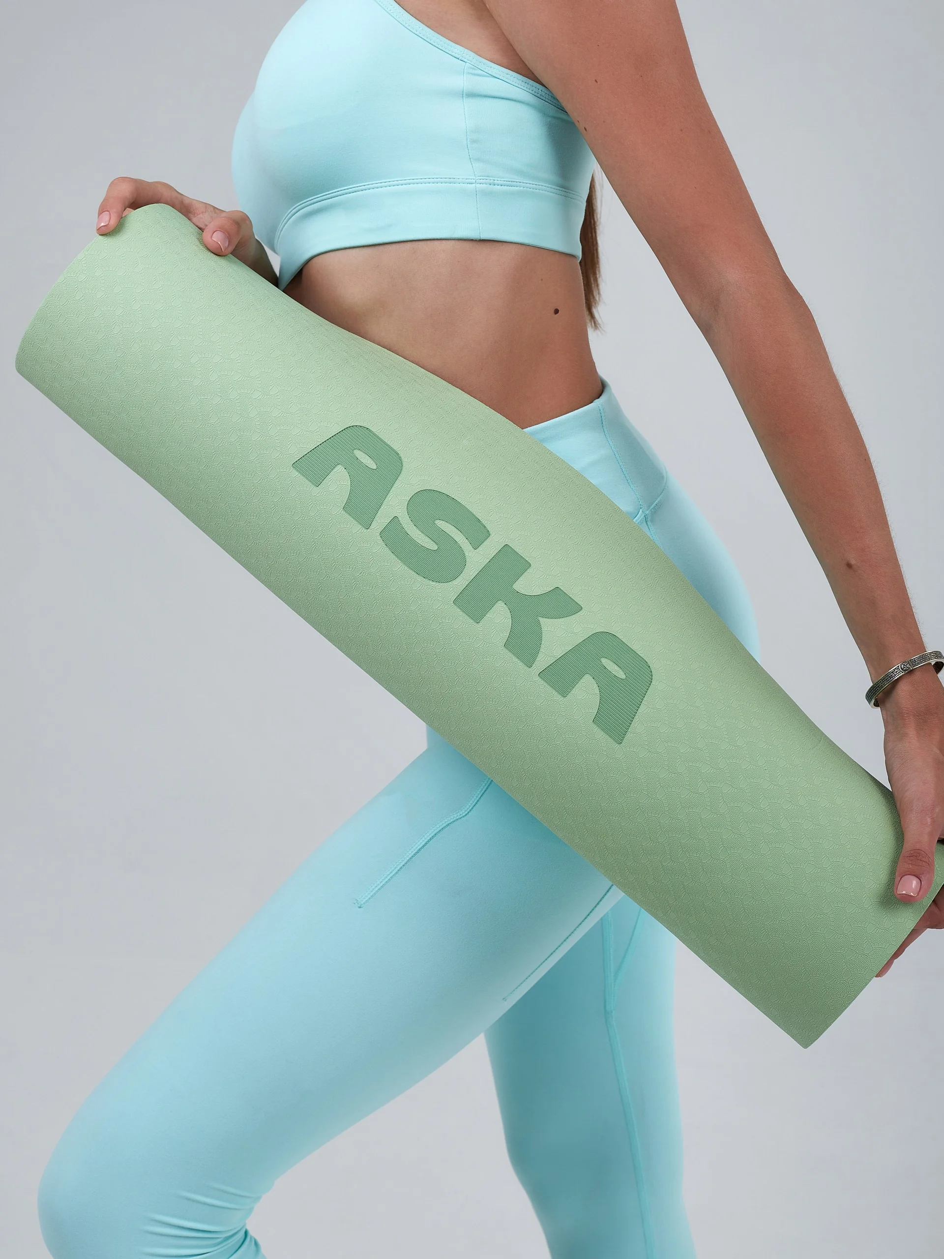 Салатовый коврик для йоги и фитнеса ASKA, нескользящий TPE