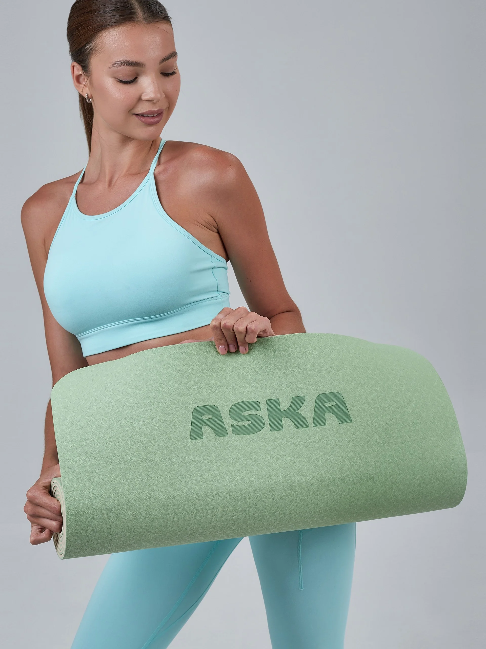 Салатовый коврик для йоги и фитнеса ASKA, нескользящий TPE