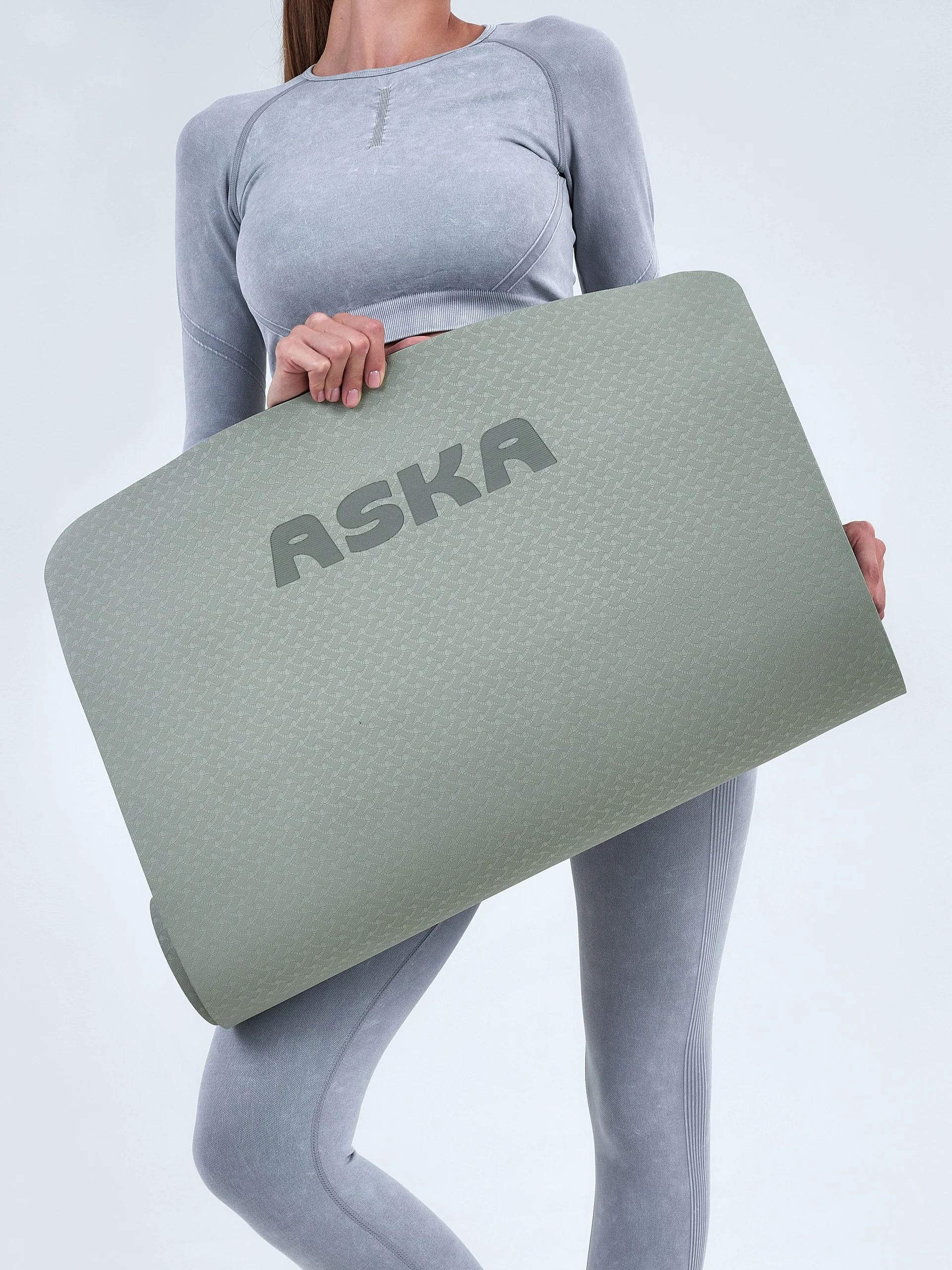 Серый коврик для йоги и фитнеса ASKA, нескользящий TPE