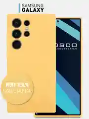 Горчичный чехол для Samsung Galaxy S24, S24 Plus, S24 Ultra силиконовый ROSCO матовый с микрофиброй